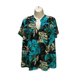 Liz Claiborne Womens Top Size 1X Camouflaged Floral V Neck Short Sleeve Pullover